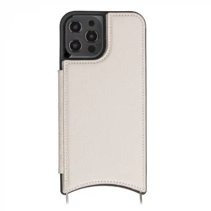 Apple iPhone 12 Pro Max Uyumlu Deri Askılı Kılıf UFW ERC3 Bej