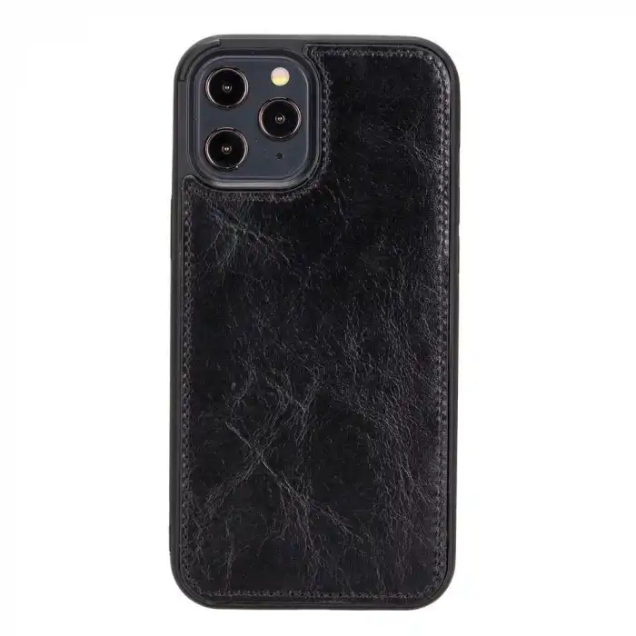 Apple iPhone 12 Pro Max Uyumlu Deri Cüzdanlı Kılıf RST1 Siyah