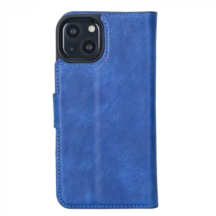 Apple iPhone 13 Pro Max Uyumlu Deri Cüzdanlı Kılıf Okyanus Mavi