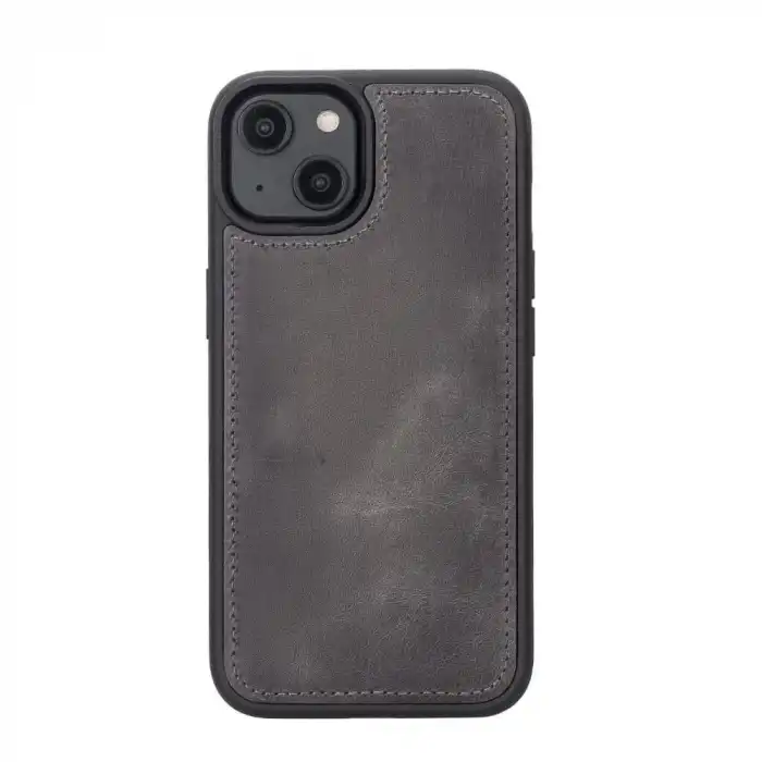 Apple iPhone 14 Uyumlu Deri Cüzdanlı Kılıf MWWN VS4EF Gri