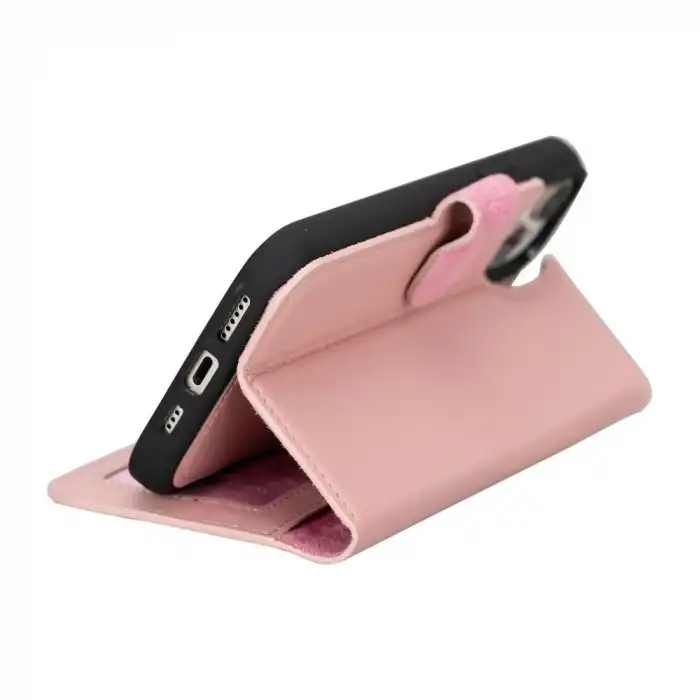 Apple iPhone 15 Plus Uyumlu Deri Cüzdanlı Kılıf MWWN NU2 Pembe