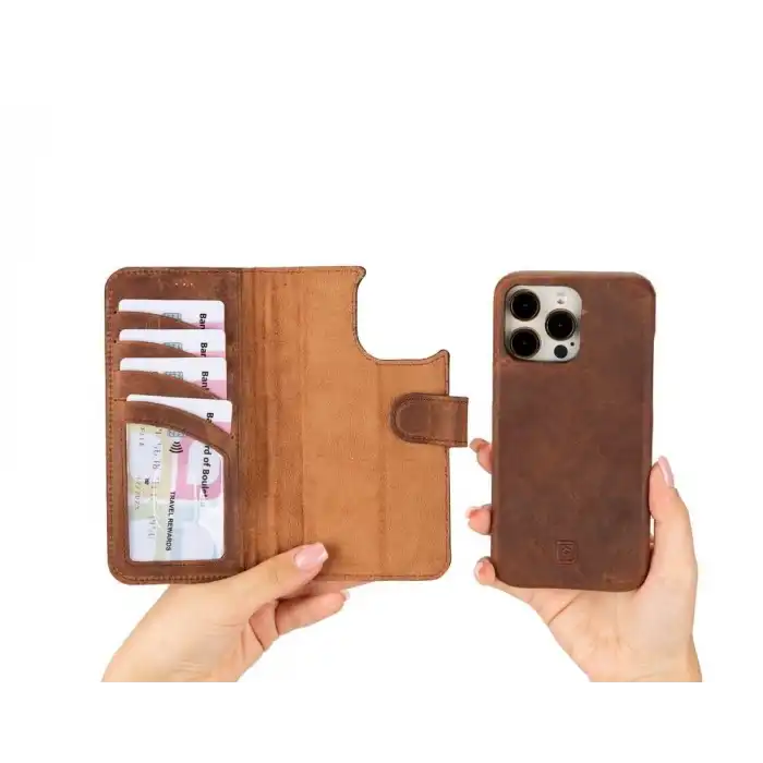 Apple iPhone 15 Pro Uyumlu Deri Cüzdanlı Kılıf F360 G2