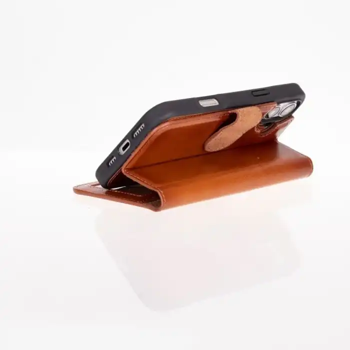 Apple iPhone 16 Plus uyumlu, Hakiki Deri, El Yapımı, Cüzdanlı Kılıf, Gölgeli Taba