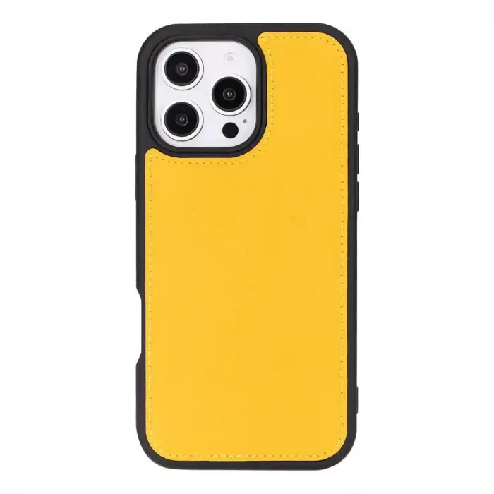Apple iPhone 16 Pro Max uyumlu, Hakiki Deri, El Yapımı, Cüzdanlı Kılıf, Sarı
