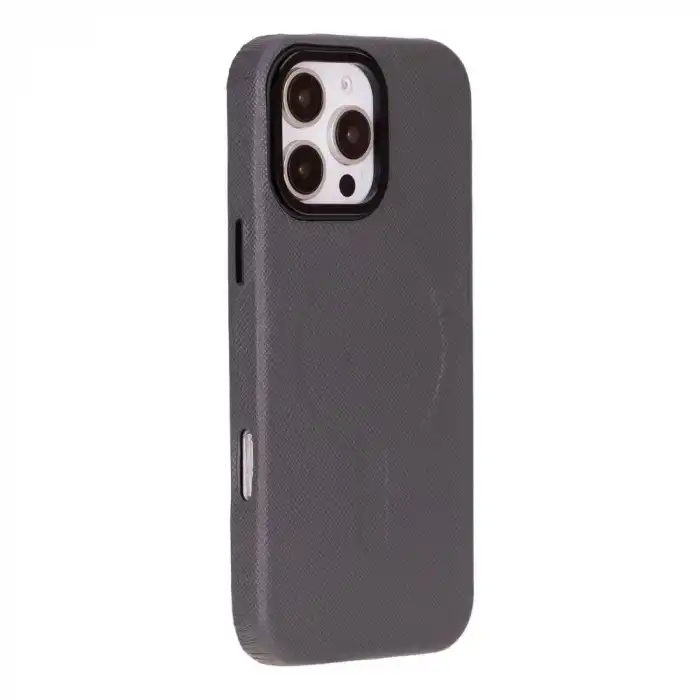 Apple iPhone 16 Pro Max uyumlu, Hakiki Deri, El Yapımı Kılıf, Gri
