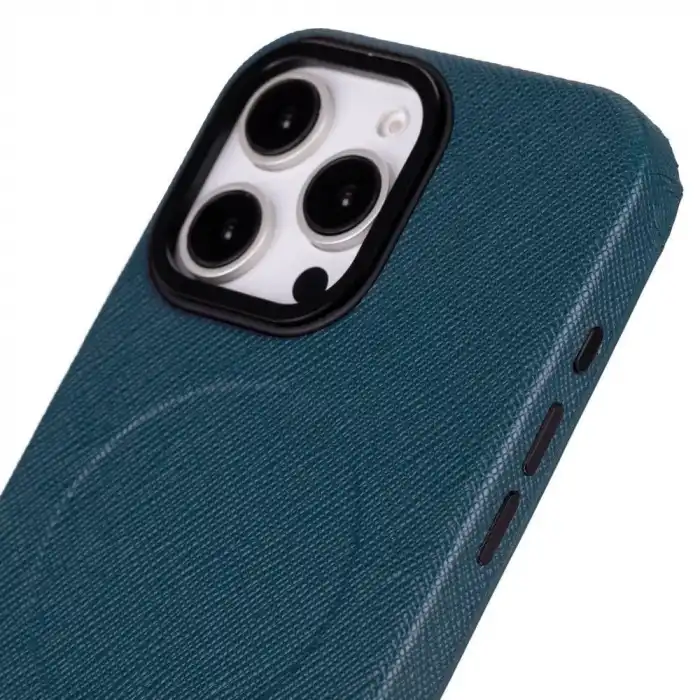Apple iPhone 16 Pro Max uyumlu, Hakiki Deri, El Yapımı Kılıf, Mavi