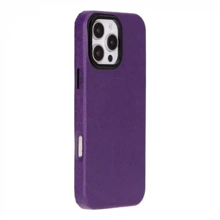 Apple iPhone 16 Pro Max uyumlu, Hakiki Deri, El Yapımı Kılıf, Mor