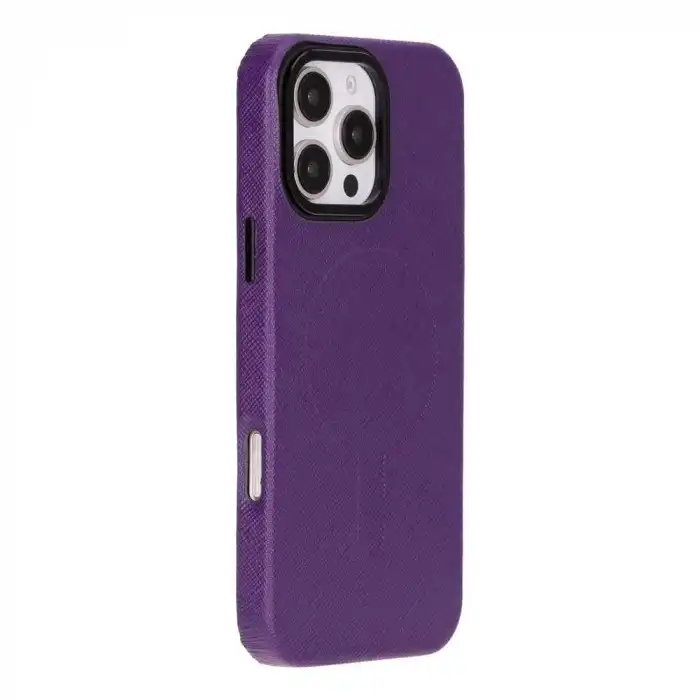 Apple iPhone 16 Pro Max uyumlu, Hakiki Deri, El Yapımı Kılıf, Mor