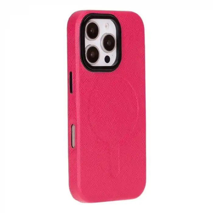 Apple iPhone 16 Pro Max uyumlu, Hakiki Deri, El Yapımı Kılıf, Pembe