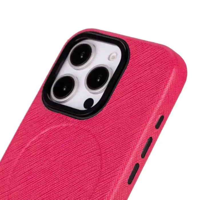 Apple iPhone 16 Pro Max uyumlu, Hakiki Deri, El Yapımı Kılıf, Pembe