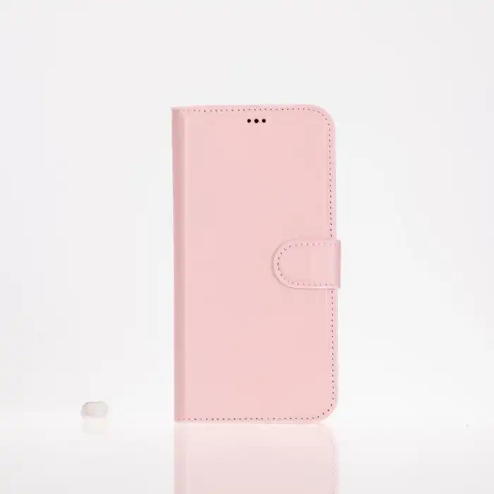 Apple iPhone 16 Pro uyumlu, Hakiki Deri, El Yapımı, Cüzdanlı Kılıf, Toz Pembe