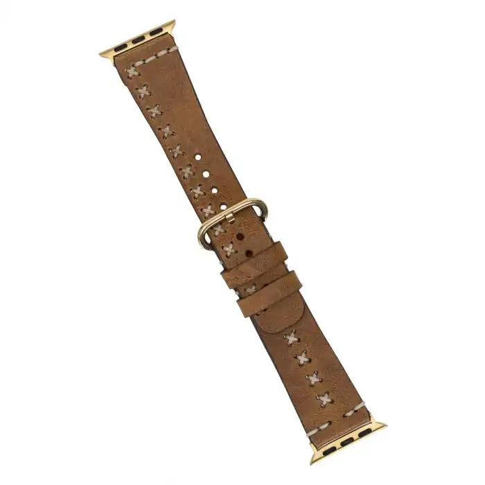 Apple Watch Uyumlu Deri Kordon 42-44-45mm Aqua V18 Taba