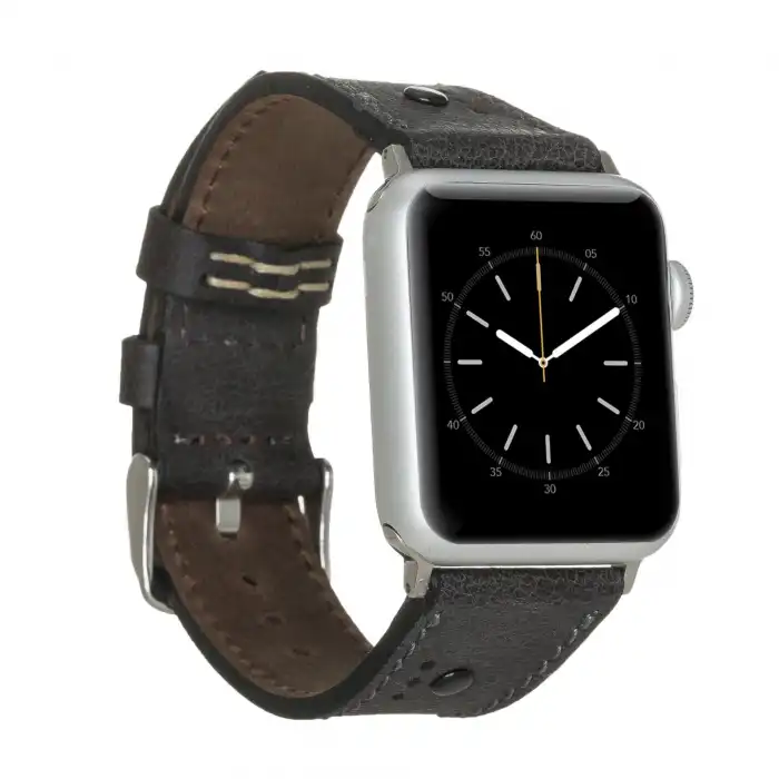 Apple Watch Uyumlu Deri Kordon 42-44-45mm BT Siyah