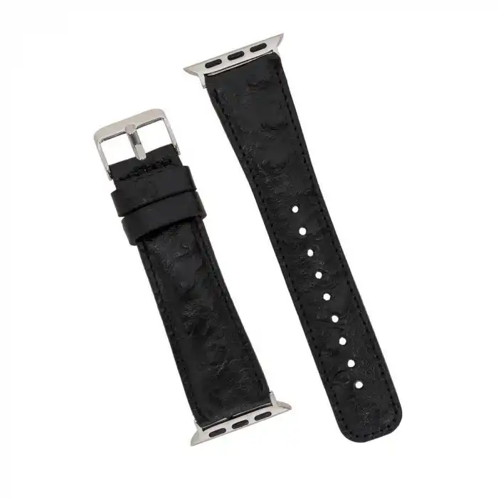Apple Watch Uyumlu Deri Kordon 42-44-45mm DE5 Siyah