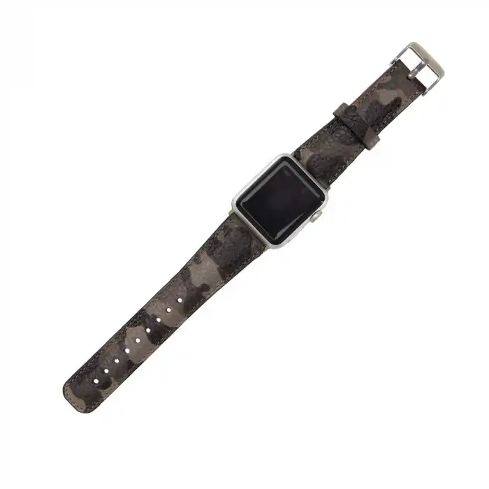 Apple Watch Uyumlu Deri Kordon 42-44-45mm Kamuflaj Bej