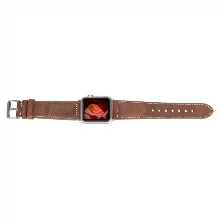 Apple Watch Uyumlu Deri Kordon 42-44-45mm NM1-AS2 Taba