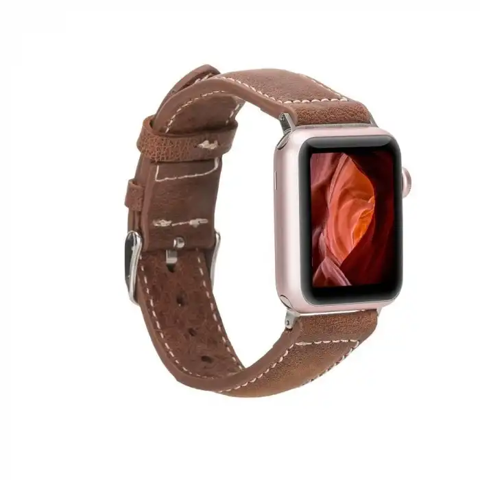Apple Watch Uyumlu Deri Kordon 42-44-45mm NM1-AS2 Taba