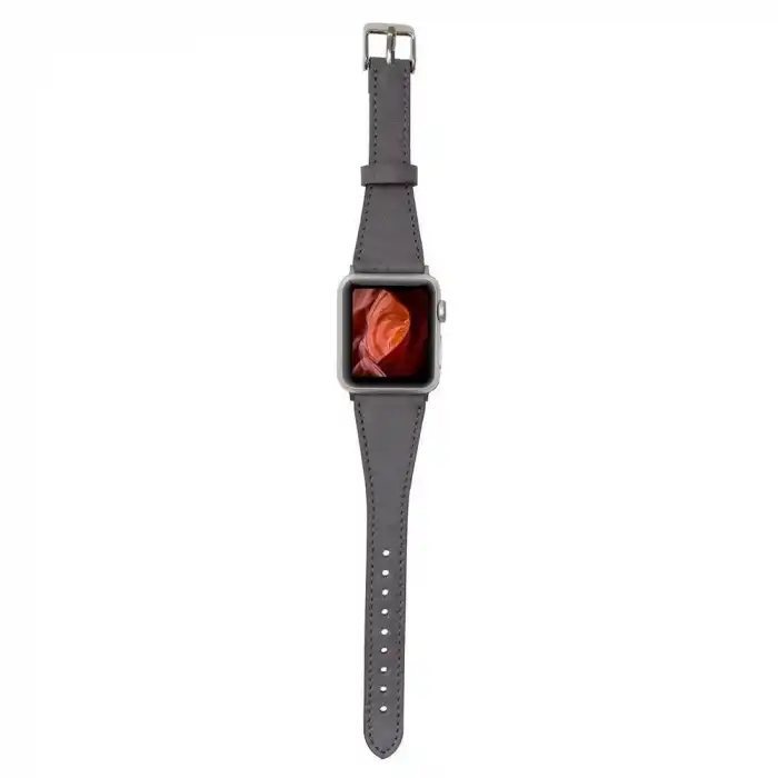 Apple Watch Uyumlu Deri Kordon 42-44-45mm Slim RST9 Gri