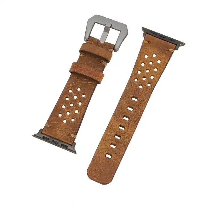 Apple Watch Uyumlu Deri Kordon Vigo 42-44-45mm G19 Taba