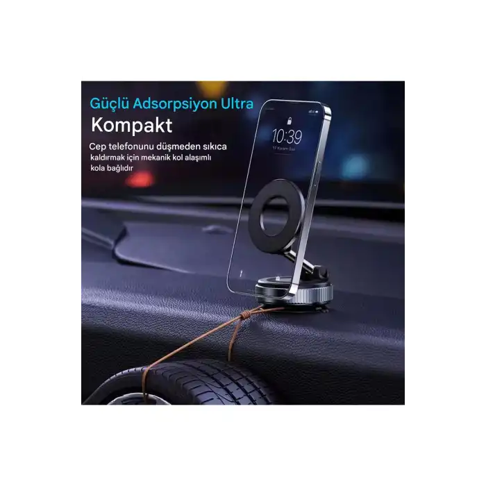 360 Derece Dönebilen Güçlü Vakumlu Magsafe Araç İçi ve Masa Üstü Halka Telefon Tutucu