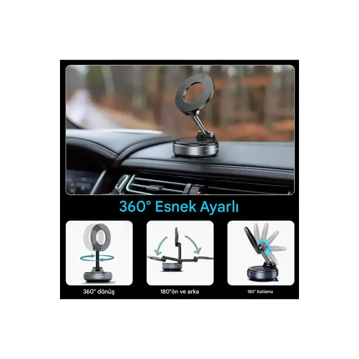360 Derece Dönebilen Güçlü Vakumlu Magsafe Araç İçi ve Masa Üstü Halka Telefon Tutucu