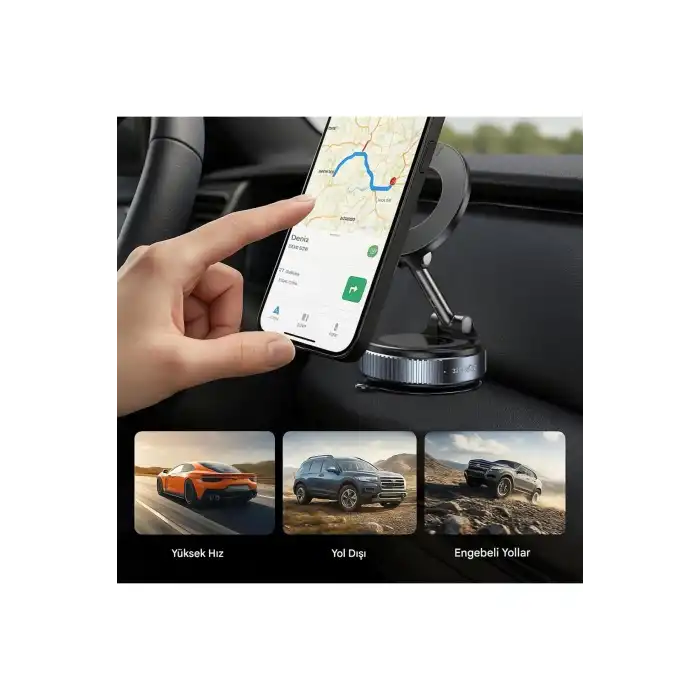 360 Derece Dönebilen Güçlü Vakumlu Magsafe Araç İçi ve Masa Üstü Halka Telefon Tutucu