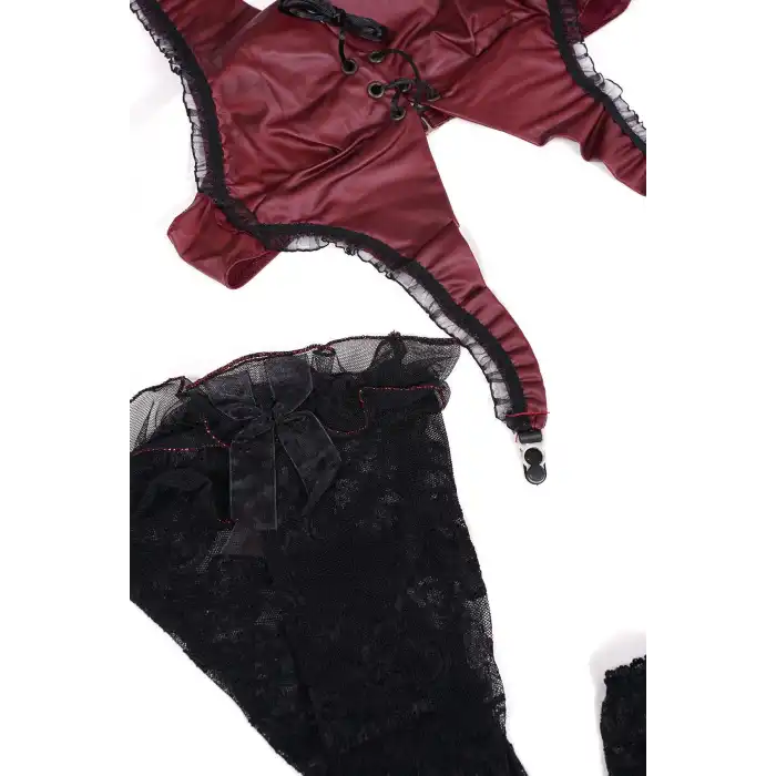 Askılı Bordo Renk Kadın Babydoll