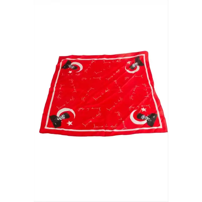 Atatürk İmzalı Zr Saten Fular 50*50 cm