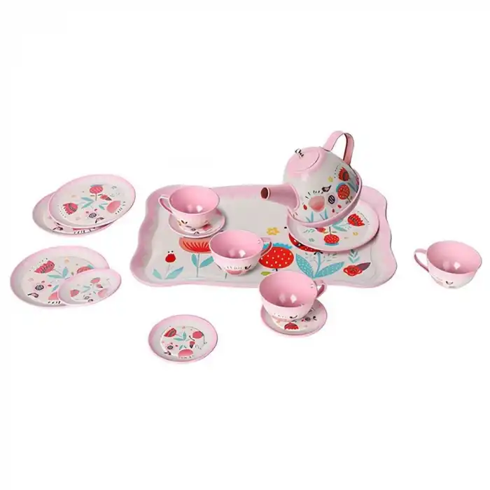 ATF-998A-998B 15 PARÇA ÇİÇEK DESENLİ METAL ÇAY SET