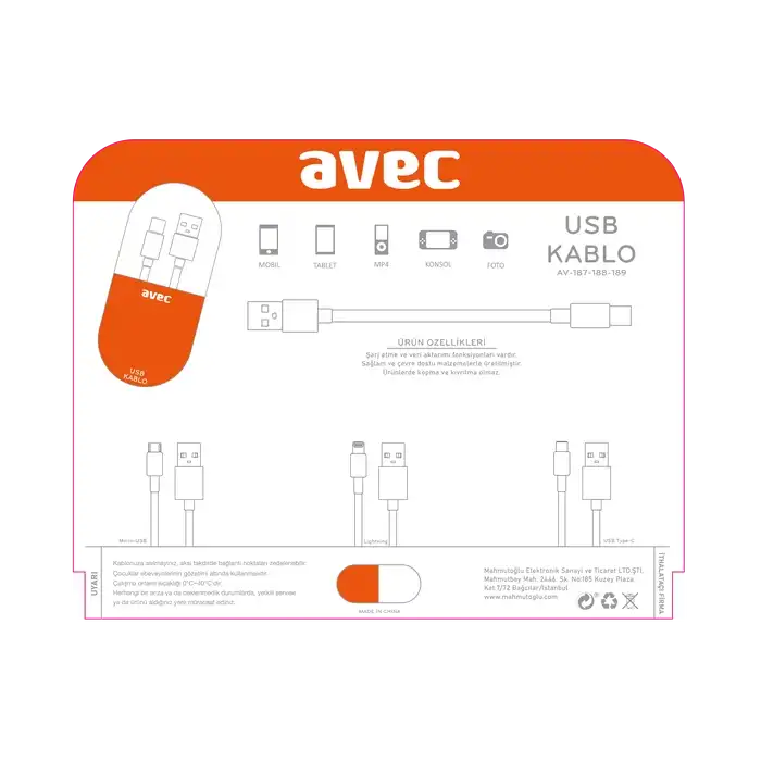 AV-187 Micro USB Kablo