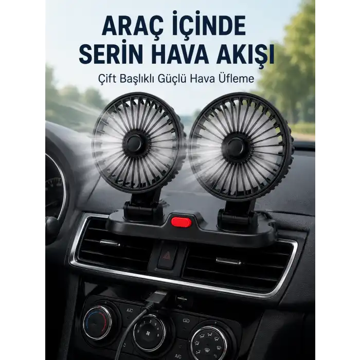 Ayarlanabilir Çift Başlıklı Sessiz Araç İçi Vantilatör
