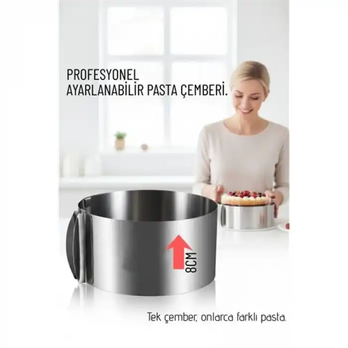 Ayarlanabilir Pasta Çemberi Paslanmaz Çelik Kek Kalıbı 16-30 cm - Profesyonel Pasta Kalıbı