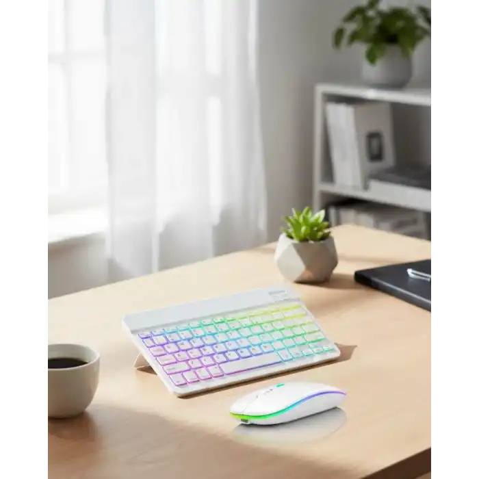 Aydınlatmalı Kablosuz Klavye Mouse Seti Bluetooth Bağlantılı Çoklu Cihaz Uyumlu