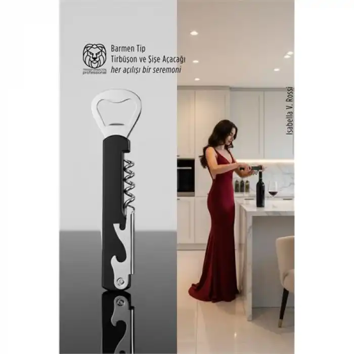 Barmen Tip Çelik Profesyonel Tirbüşon ve Şişe Açacağı Kombine Set