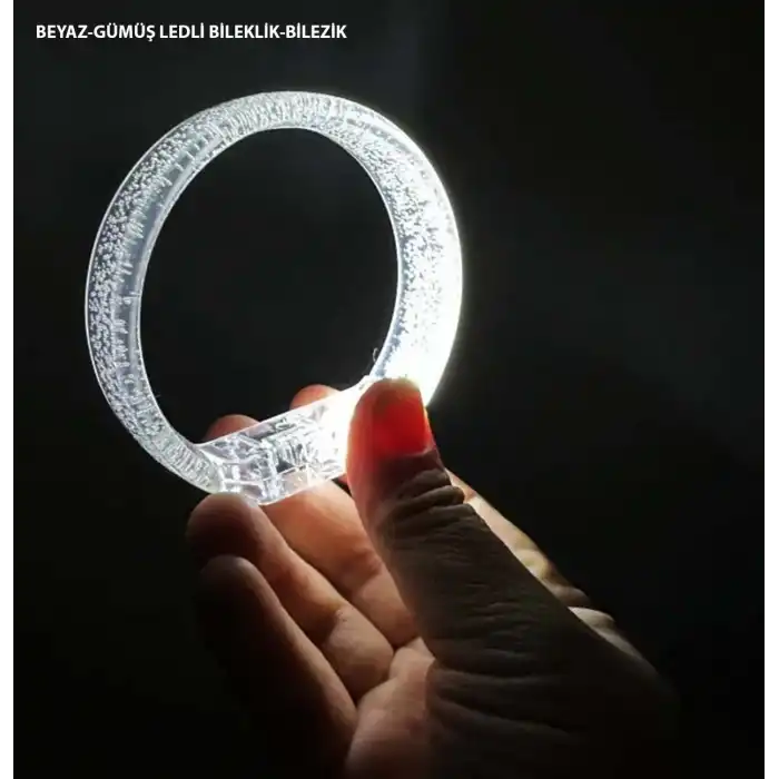 Beyaz-Gümüş Led Işıklı Baskı Yapılabilen Pilli Bileklik Bilezik