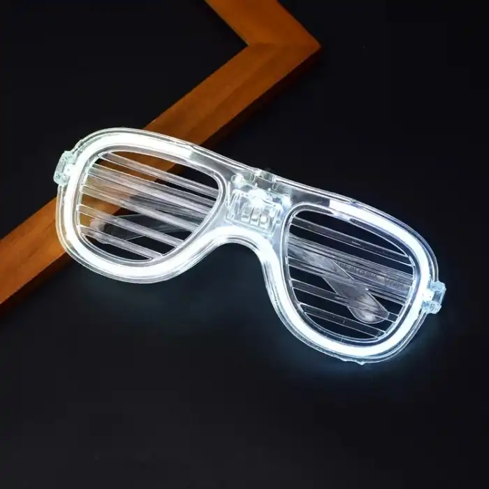 Beyaz Led Işıklı Parti Gözlüğü - Neon Glow Şerit Gözlük 3 Modlu