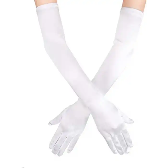 Beyaz Renk Dirseğe Kadar Uzun Kumaş Eldiven 40 Cm Bx40