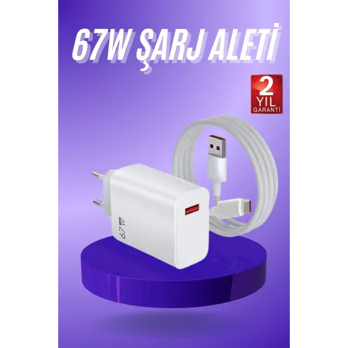 Beyaz Ultra Plus Hızlı Şarj Seti Şarj Adaptörü ve Kablosu 67W