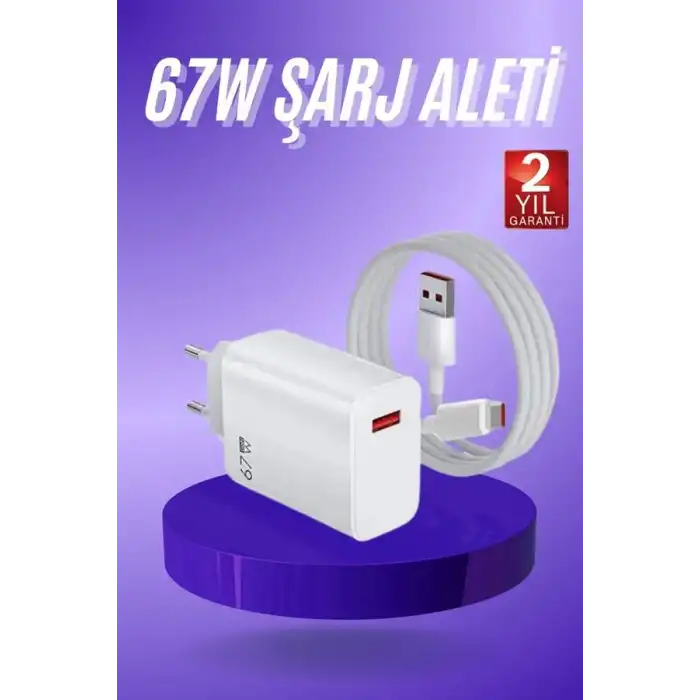 Beyaz Ultra Plus Hızlı Şarj Seti Şarj Adaptörü ve Kablosu 67W