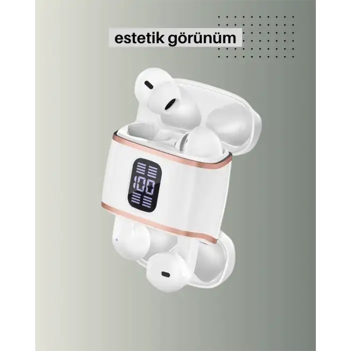 Bluetooth 5.3 Kulaklık – 4 Adet, Çift Kulaklıklı, Dijital Göstergeli, ANC + ENC