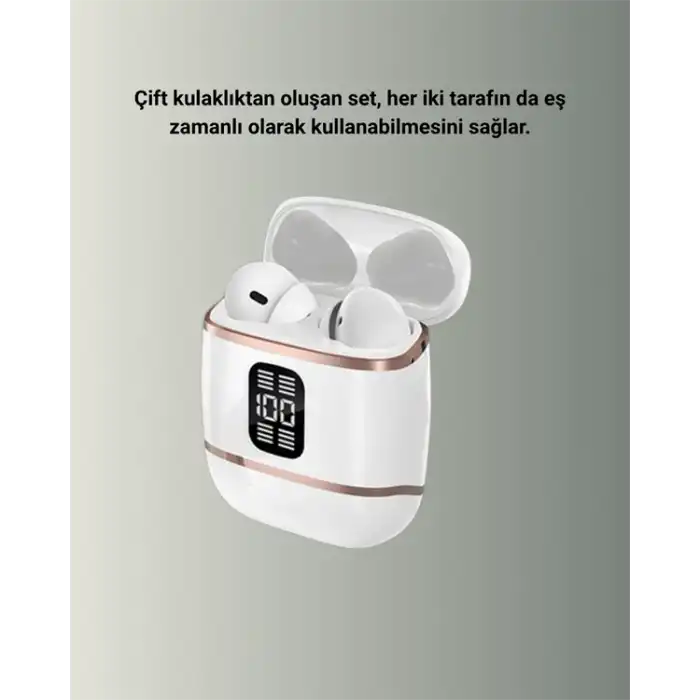 Bluetooth 5.3 Kulaklık – 4 Adet, Çift Kulaklıklı, Dijital Göstergeli, ANC + ENC