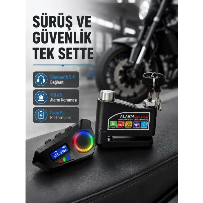 Bluetooth 5.4 İntercom ve Alarmlı Disk Kilidi Seti Güçlü Ses ve Güvenlik