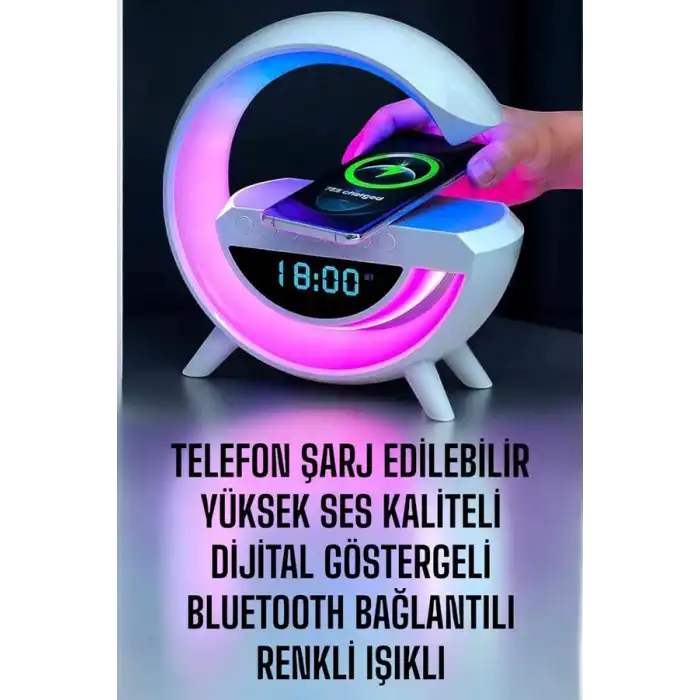 Bluetooth Hoparlör Dijital Göstergeli Wireless Şarj RGB Işıklı