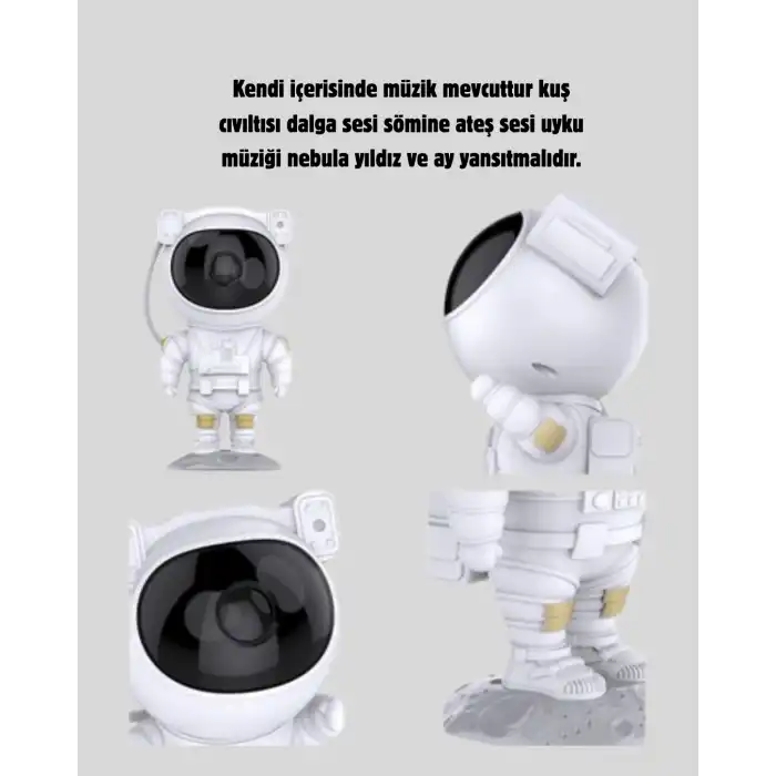 Bluetooth Müzikli Astronot Projeksiyon Lambası Yıldız ve Ay Efektli