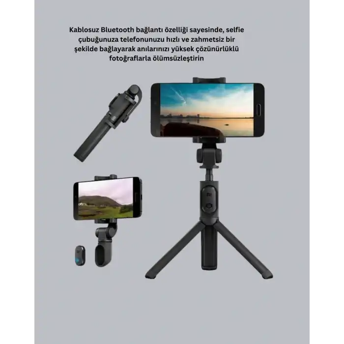 Bluetooth Selfie Çubuğu – 360° Dönebilen Başlık, Kablosuz Bağlantı