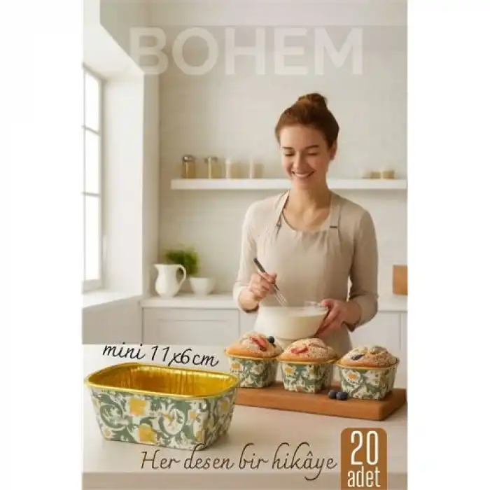 Bohem Dikdörtgen Kek Kalıbı , Alüminyum  Cupcake Muffin Kalıbı 20li Paket