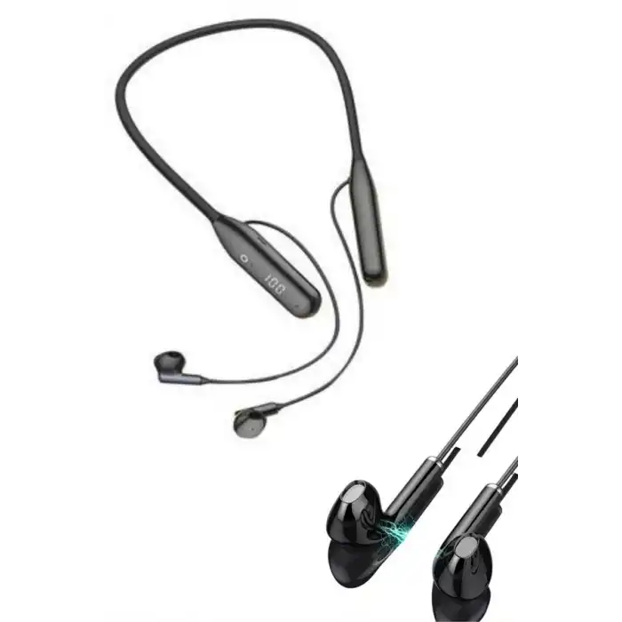 Boyun Bantlı Kablolu Yüksek Ses Kaliteli Bluetooth Kulaklık Uzun Pil Ömrü