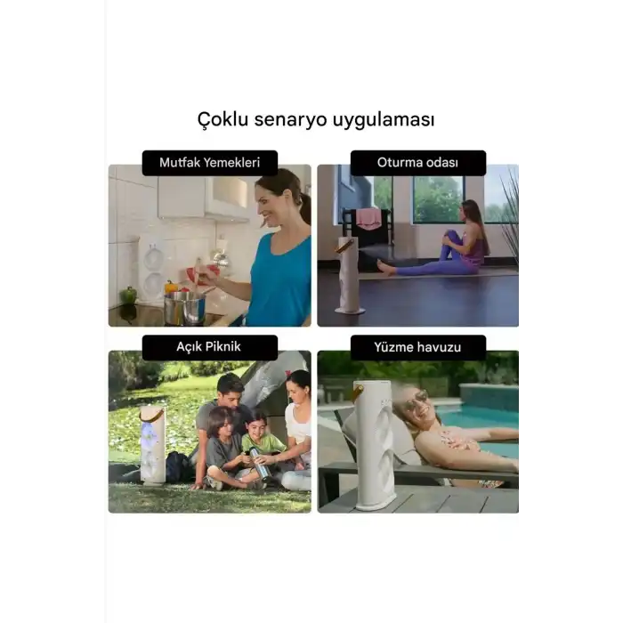 Buharlı Çift Pervaneli Işıklı Vantilatör Uzaktan Kumandalı Taşınabilir Şarjlı Midi Fan