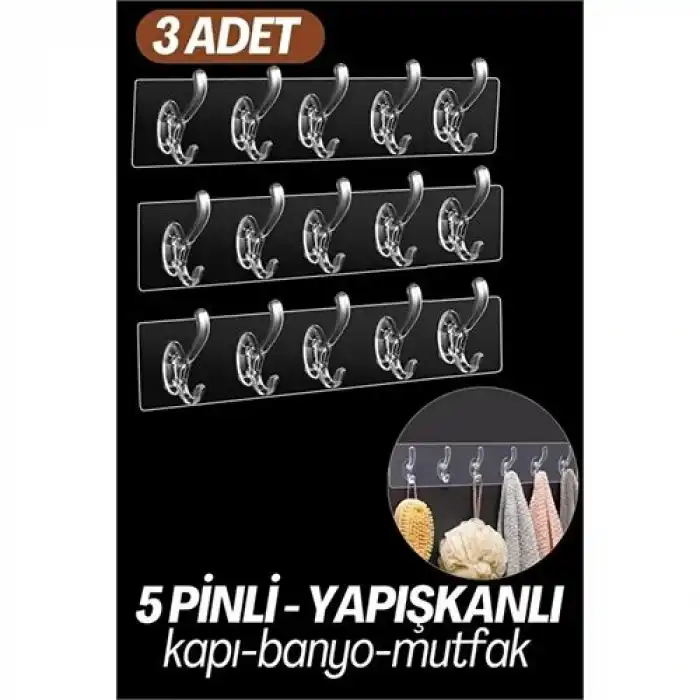 5 Pinli 3 lü set Yapışkanlı Askı Xenoty Design