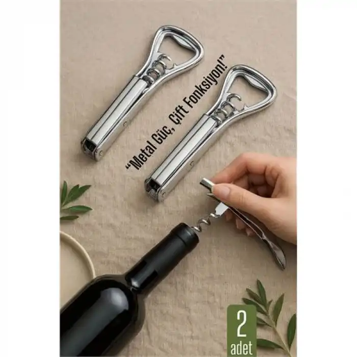 Barmen Tipi Şişe Açacağı ve Tirbuşon – 2’si 1 Arada | Ergonomik, Dayanıklı, Sofra Tipi Açacak